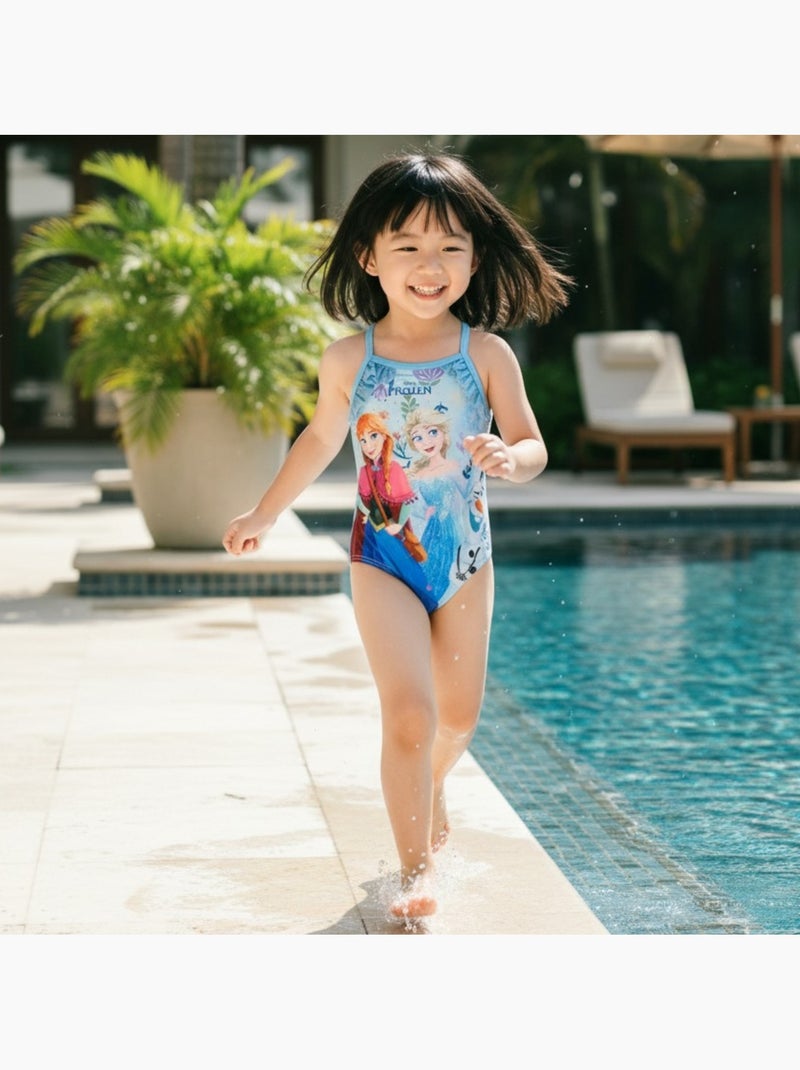 Disney - maillot de bain 1 pièce imprimé, finitions volantées et fines bretelles Bleu - Kiabi