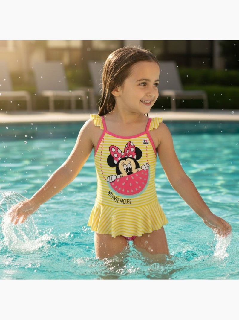 Disney - Maillot de bain bébé fille 1 pièce jaune à rayures avec volant motif personnage Jaune - Kiabi