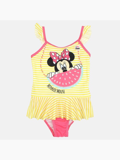 Disney - Maillot de bain bébé fille 1 pièce jaune à rayures avec volant motif personnage - Kiabi