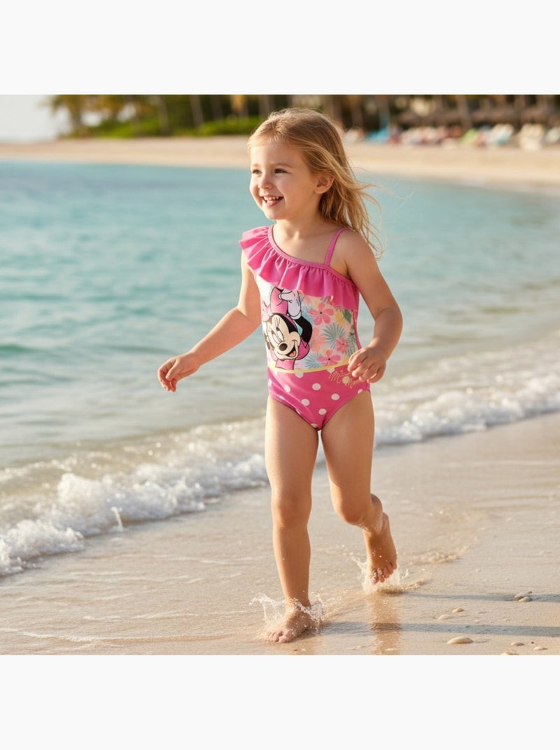 Disney - Maillot de bain fille 1 pièce asymétrique rose à pois motif personnage Rose - Kiabi