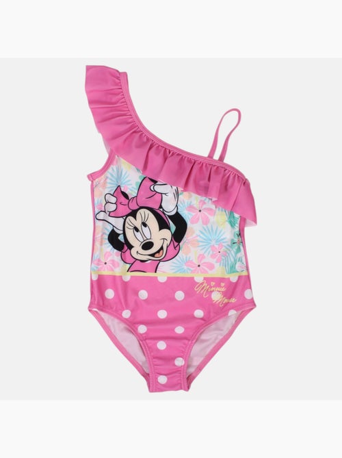 Disney - Maillot de bain fille 1 pièce asymétrique rose à pois motif personnage - Kiabi