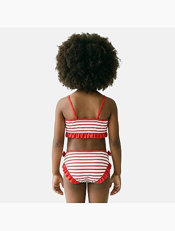 Disney - Maillot de bain fille 2 pièces rouge rayé avec volants motif personnage