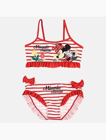 Disney - Maillot de bain fille 2 pièces rouge rayé avec volants motif personnage