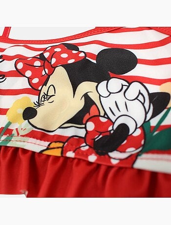Disney - Maillot de bain fille 2 pièces rouge rayé avec volants motif personnage