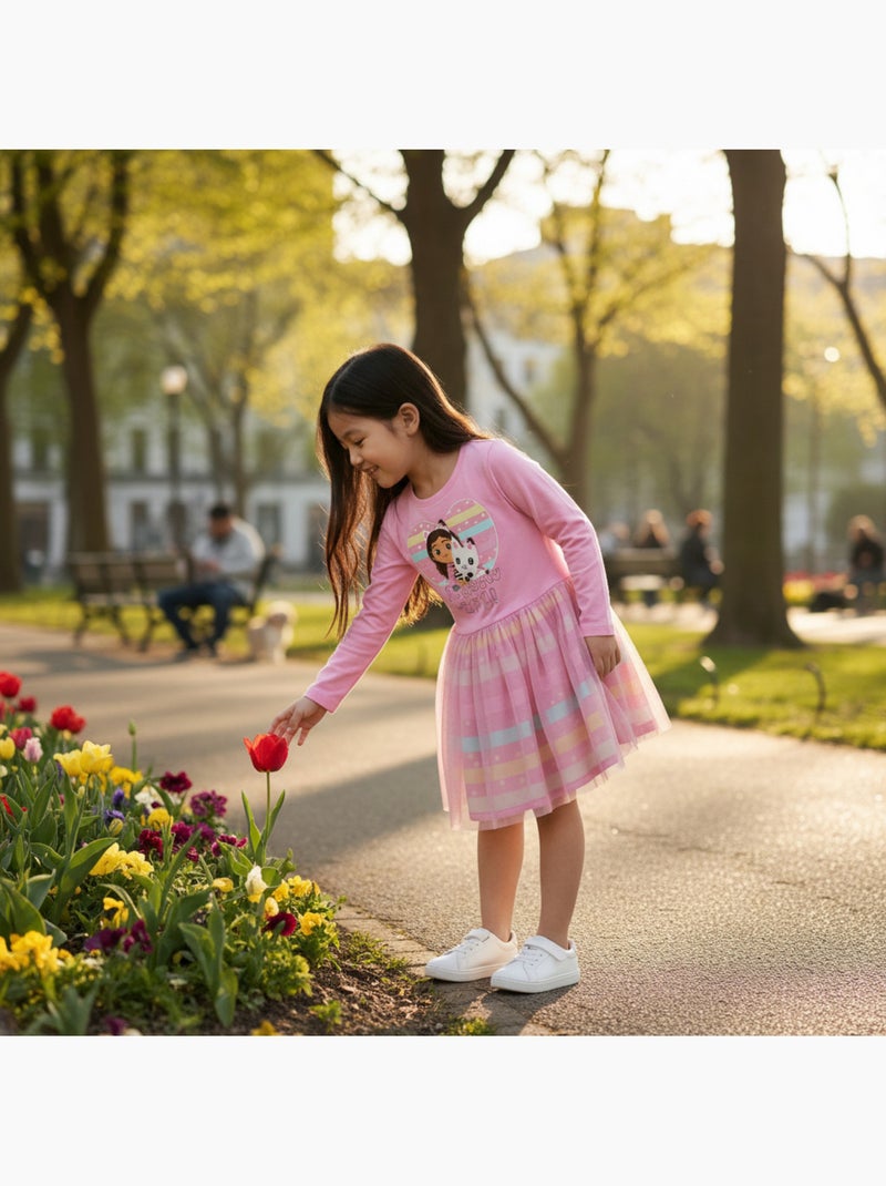 Disney - robe manches longues avec jupe en tulle, col rond Rose - Kiabi
