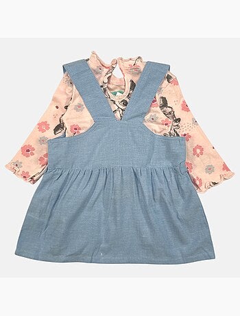 Disney - Robe salopette jeans avec t-shirt manches longues