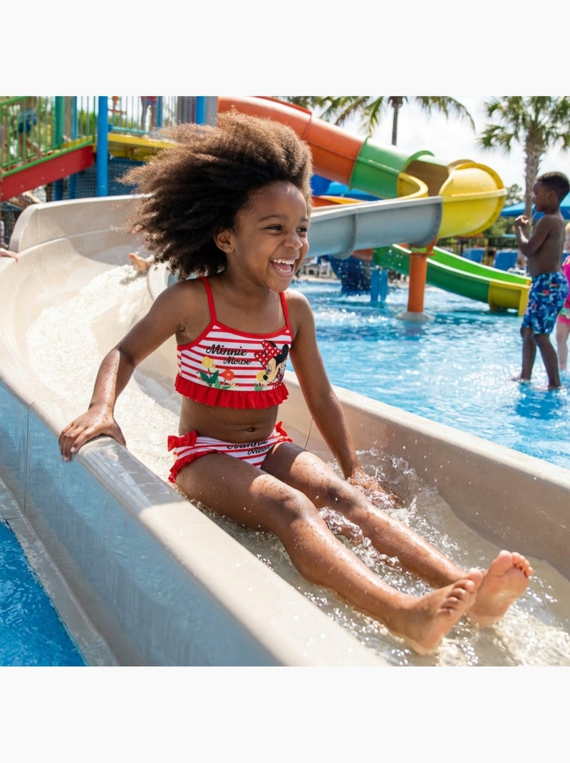 Disney - Tweedelige bikini meisje rood gestreept met ruches personage Rood - Kiabi