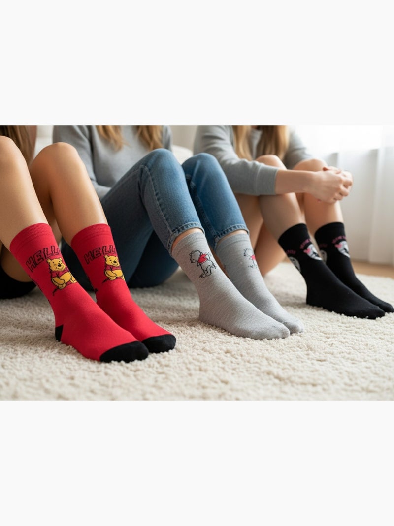 Disney – chaussettes femme licence winnie l’ourson pack de 3 paires Gris Rose Noir - Kiabi