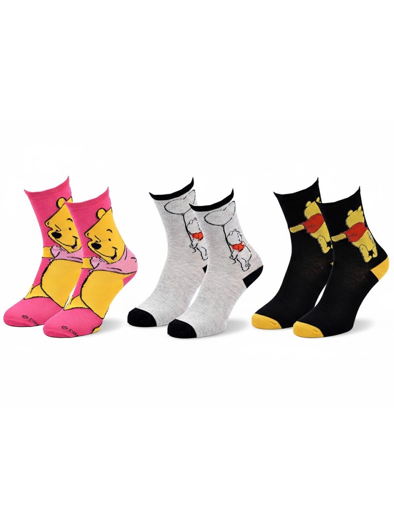 Disney – chaussettes femme licence winnie l’ourson pack de 3 paires Noir Rose Gris - Kiabi