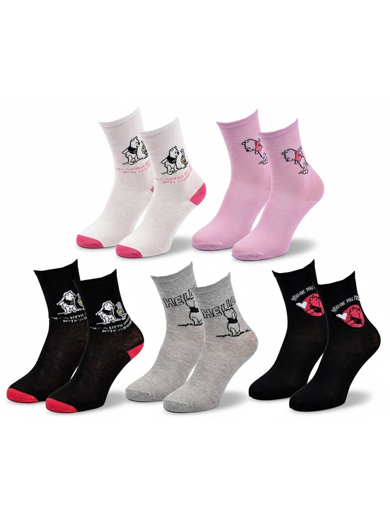 Disney – Dames sokken Winnie de Poeh Set van 5 paar Rozegrijs Zwart - Kiabi
