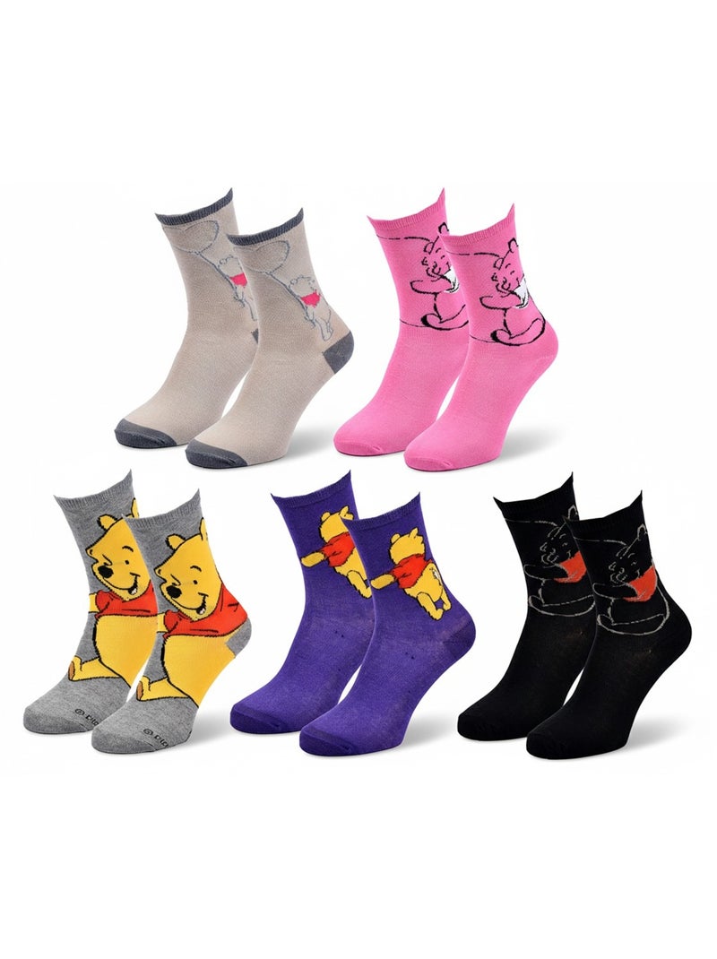 Disney – Dames sokken Winnie de Poeh Set van 5 paar Zwart Roze Grijs - Kiabi