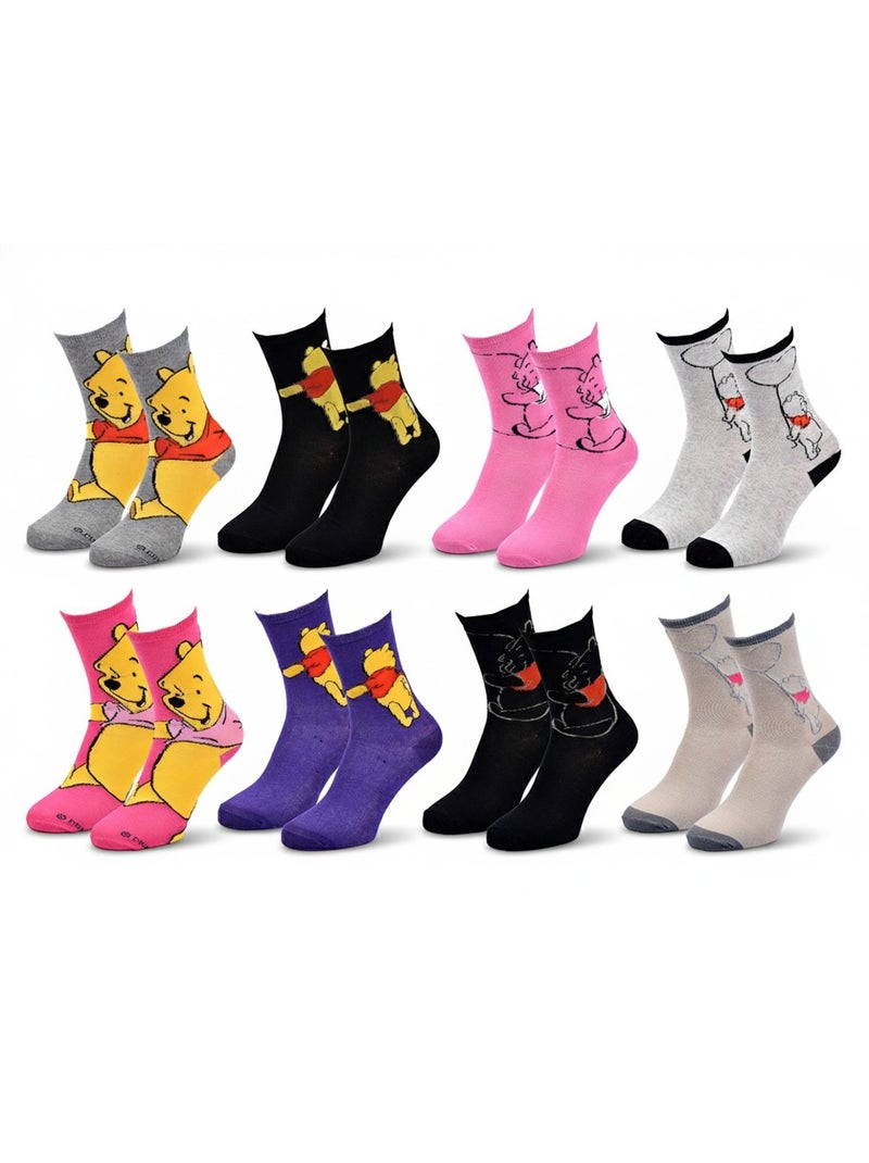 Disney – Dames Sokken Winnie de Poeh Set van 8 Paar Zwart Roze Grijs - Kiabi