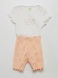 'Disney'-setje - Body met ribbeltextuur + korte legging WIT - Kiabi