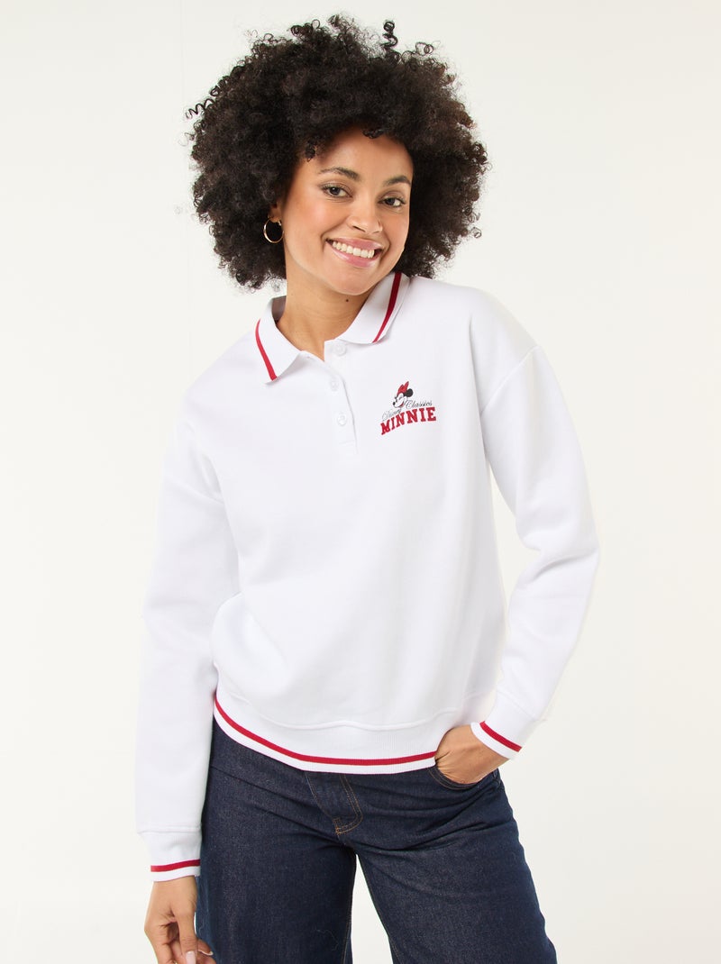 Disney-sweater met Minnie-print, polokraagje en knopen Wit - Kiabi