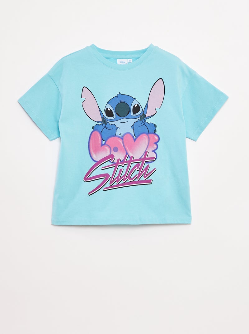 Disney-T-shirt met korte mouw en Stitch-print Blauw - Kiabi