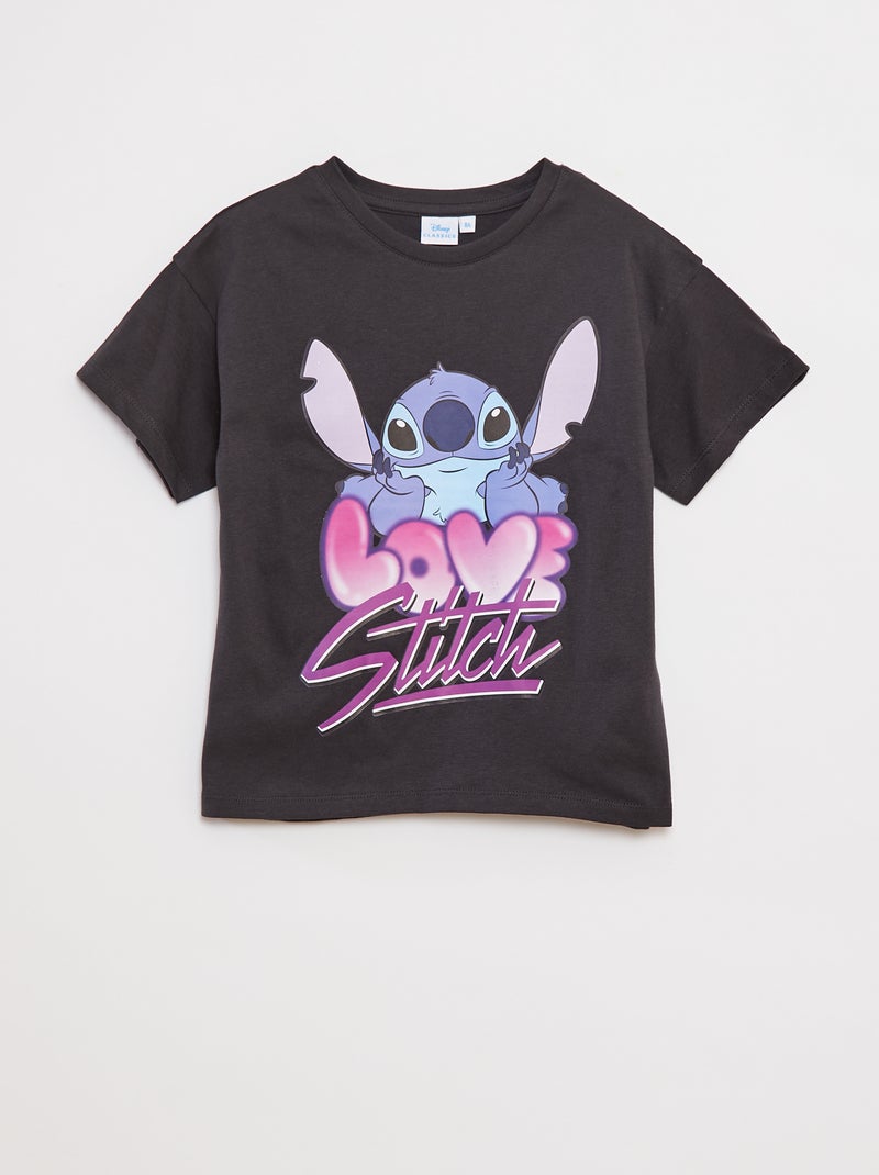 Disney-T-shirt met korte mouw en Stitch-print Zwart - Kiabi