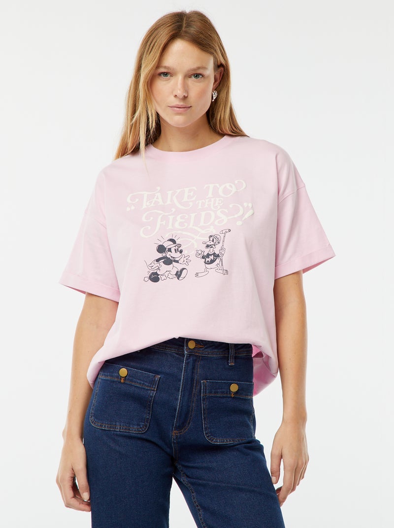Disney-T-shirt met korte mouw, ronde hals en Mickey Mouse-print Rose - Kiabi