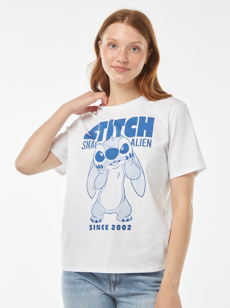 Disney-T-shirt met Lilo & Stitch-print en korte mouw Wit - Kiabi