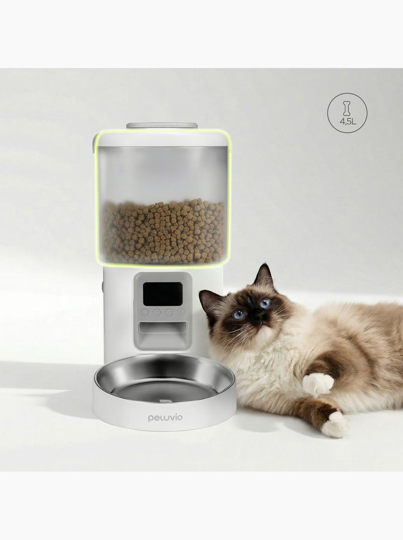Distributeur de croquettes Automatique pour chat Chat PELUVIO Crispy - 4,5 L - 4 Repas/jour Blanc - Kiabi