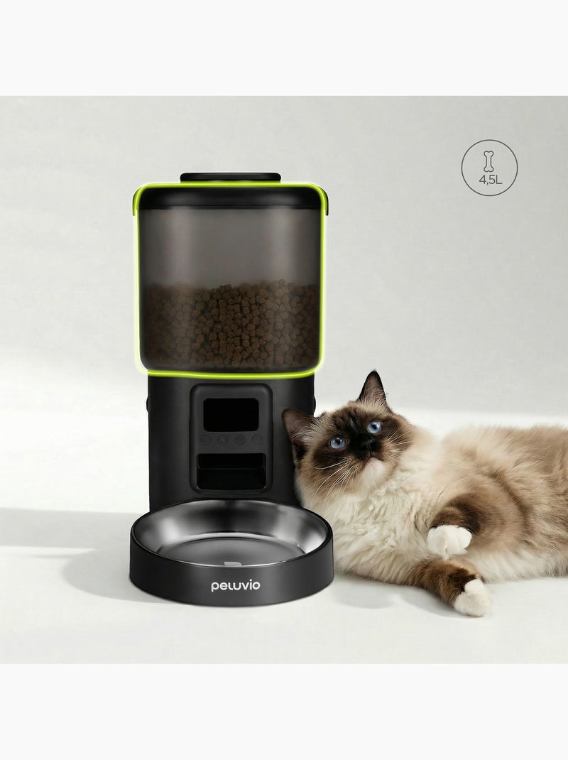 Distributeur de croquettes Automatique pour chat Chat PELUVIO Crispy - 4,5 L - 4 Repas/jour Noir - Kiabi