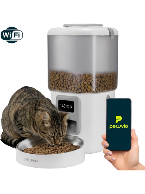 Distributeur de croquettes Automatique pour Chat PELUVIO Crispy - WiFi - 4,5 L - 4 Repas/jour - Kiabi