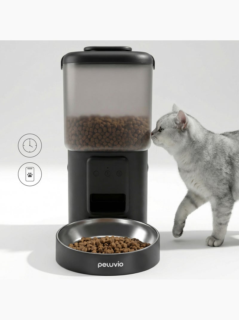 Distributeur de croquettes Automatique pour Chat PELUVIO Crispy - WiFi - 4,5 L - 4 Repas/jour Noir - Kiabi