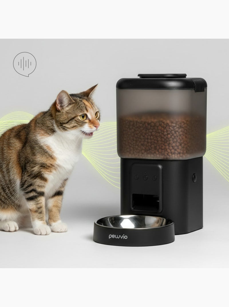 Distributeur de croquettes Automatique pour Chat PELUVIO Crispy - WiFi - 4,5 L - 4 Repas/jour Noir - Kiabi