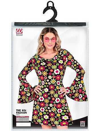 Donker bloemenpatroon hippiekostuum uit de jaren 60