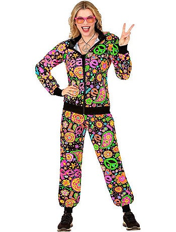 Donker fluorescerend Groovy Love Hippie trainingspak kostuum