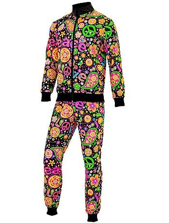 Donker fluorescerend Groovy Love Hippie trainingspak kostuum