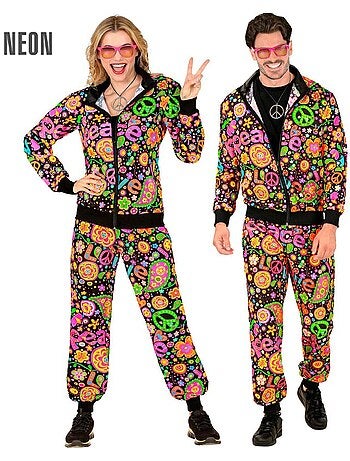 Donker fluorescerend Groovy Love Hippie trainingspak kostuum