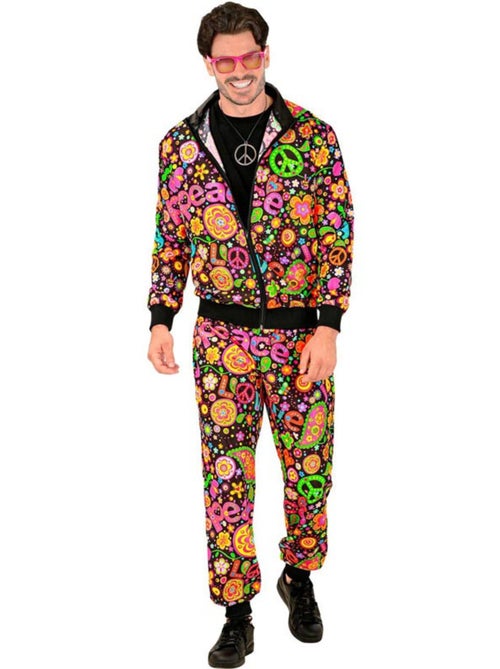 Donker fluorescerend Groovy Love Hippie trainingspak kostuum - Kiabi