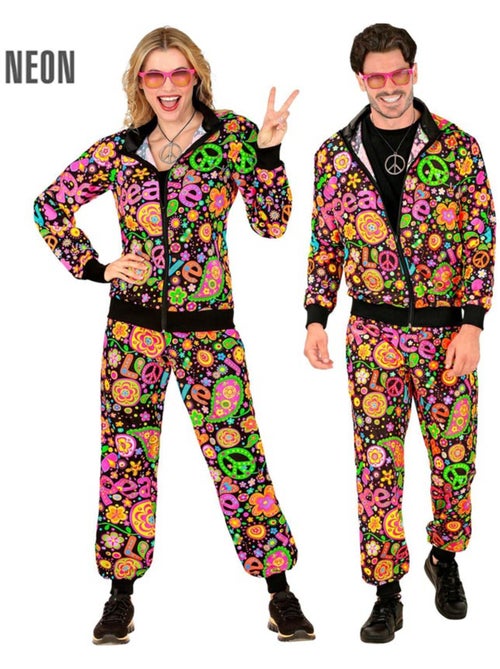 Donker fluorescerend Groovy Love Hippie trainingspak kostuum - Kiabi