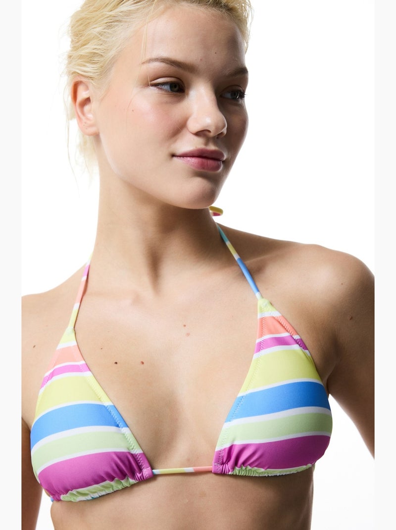 Donna haut de bikini triangle rayé penti Rose fluo - Kiabi