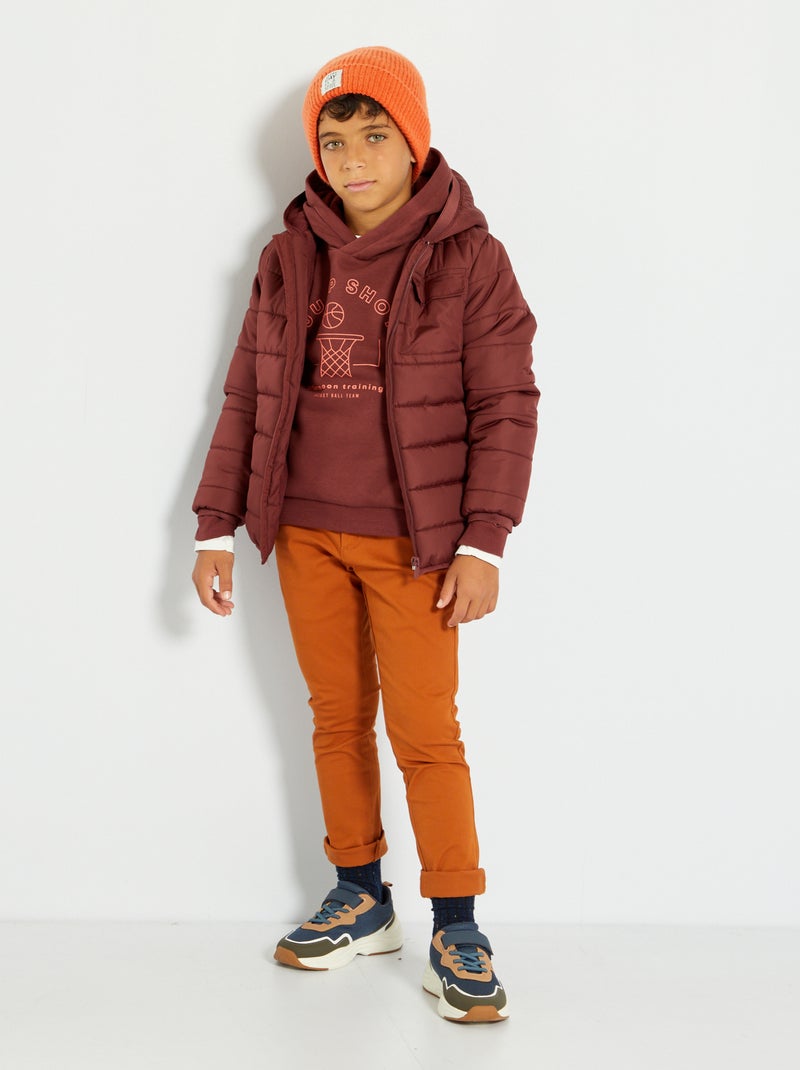 Donsjack met capuchon en fleecevoering ROOD - Kiabi
