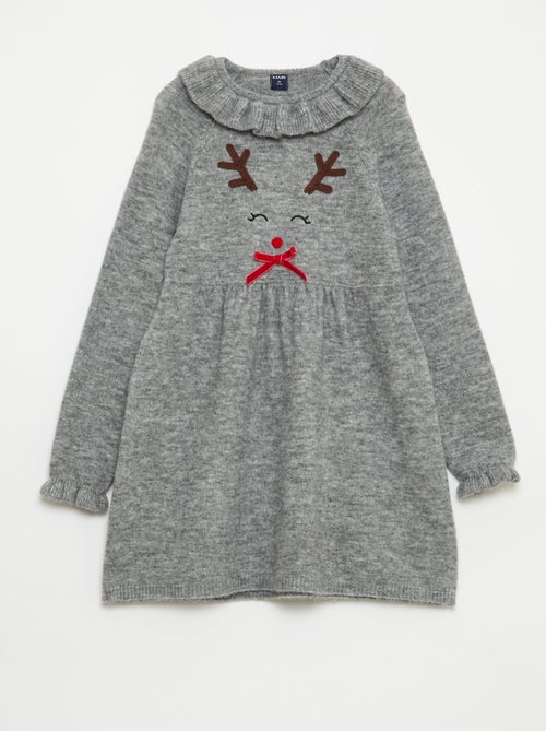 Donzige, gebreide kerstjurk met kraagje - Kiabi