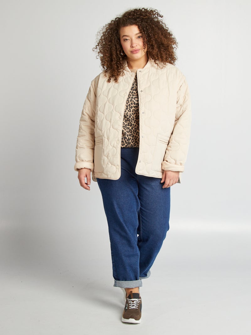 Doorgestikt donsjack met afneembare mouwen BIEGE - Kiabi