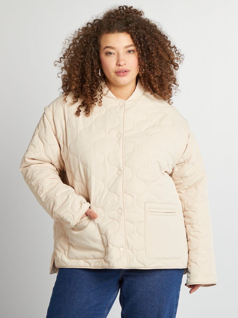 Doorgestikt donsjack met afneembare mouwen BIEGE - Kiabi