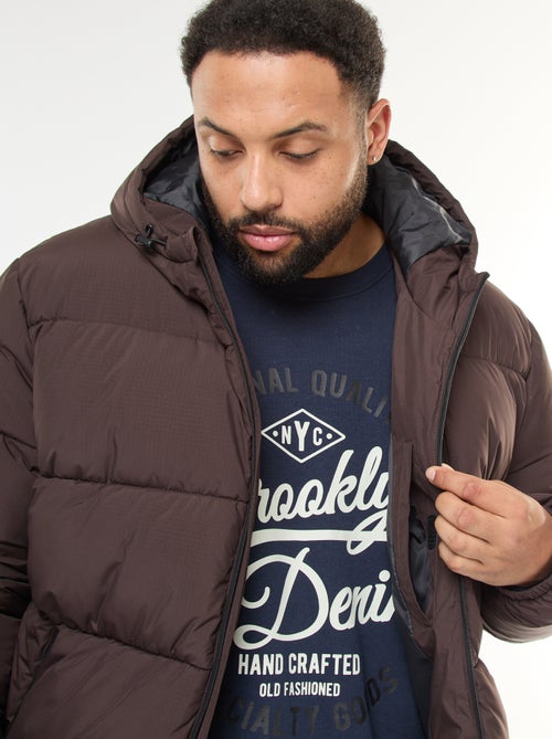 Doorgestikt warm donsjack met capuchon - Kiabi