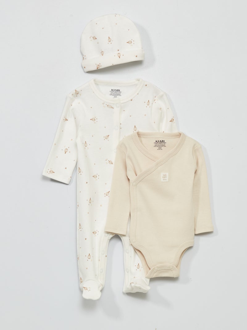 Dors-bien + body + bonnet - 2 pièces Blanc/beige - Kiabi