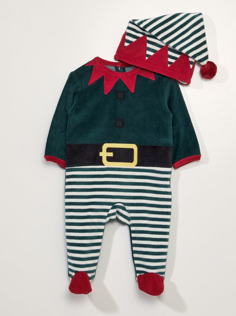 Dors-bien lutin de Noël + bonnet en velours Vert - Kiabi