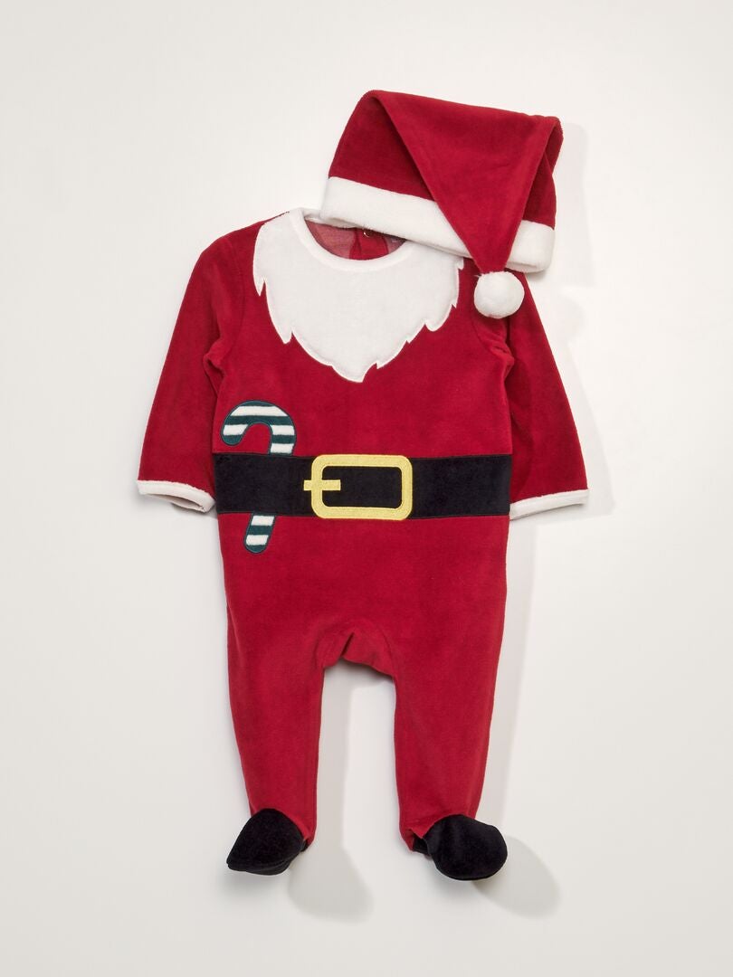 Pyjama père Noël bébé en velours - rouge