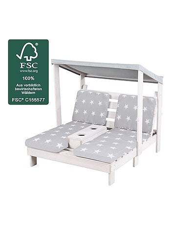 Double chaise longue pour enfants en bois FSC + 4 coussins et pare soleil 'Little Stars' ROBA