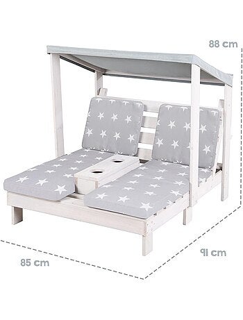 Double chaise longue pour enfants en bois FSC + 4 coussins et pare soleil 'Little Stars' ROBA