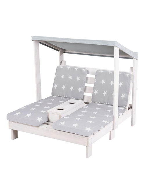 Double chaise longue pour enfants en bois FSC + 4 coussins et pare soleil 'Little Stars' ROBA - Kiabi