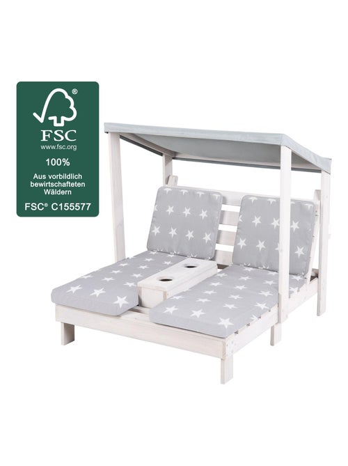 Double chaise longue pour enfants en bois FSC + 4 coussins et pare soleil 'Little Stars' ROBA - Kiabi