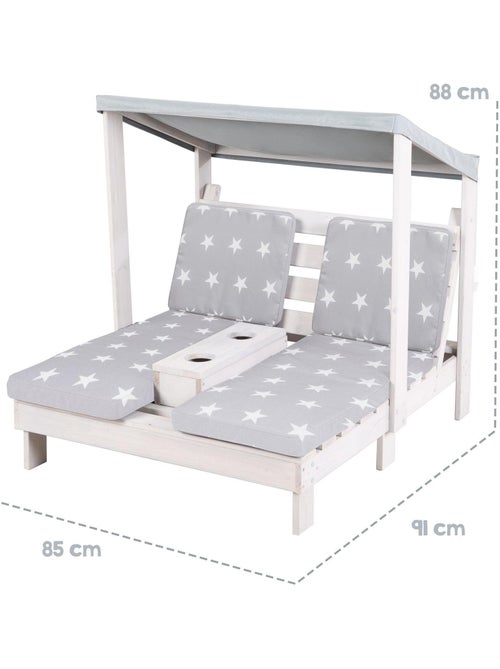Double chaise longue pour enfants en bois FSC + 4 coussins et pare soleil 'Little Stars' ROBA - Kiabi