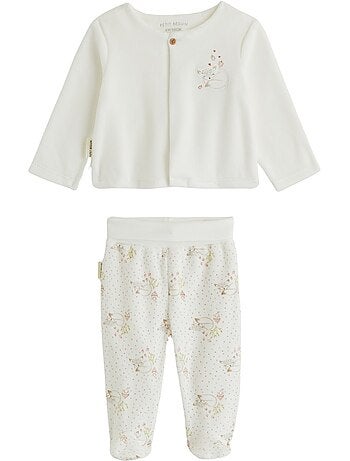 Doucette babyfluwelen vestje en broekje set met voetjes