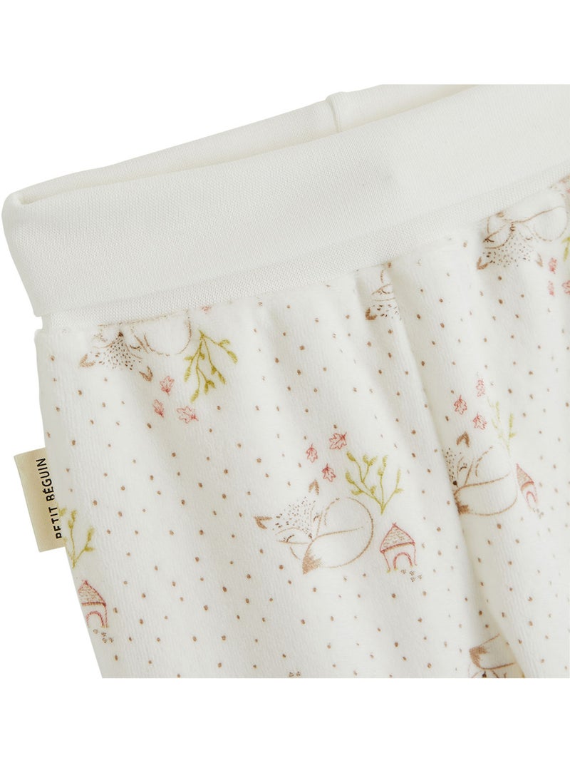Doucette babyfluwelen vestje en broekje set met voetjes Ecru - Kiabi
