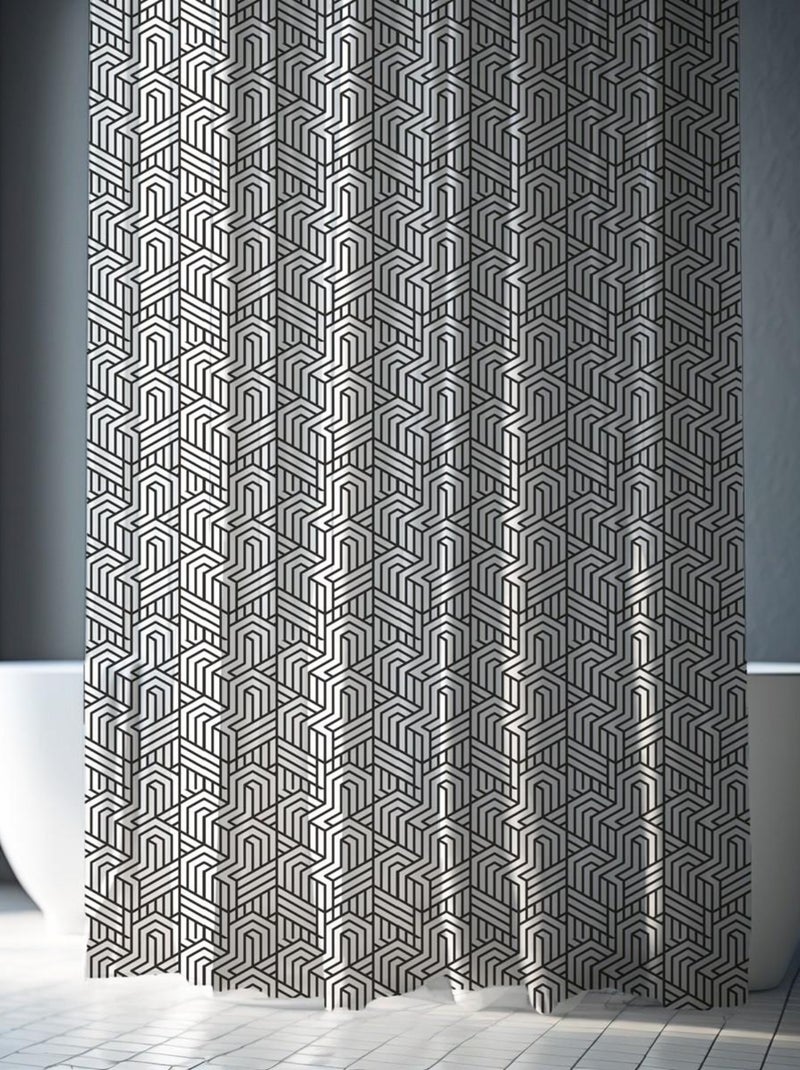 Douchegordijn van polyester met geometrische print Zwart - Kiabi